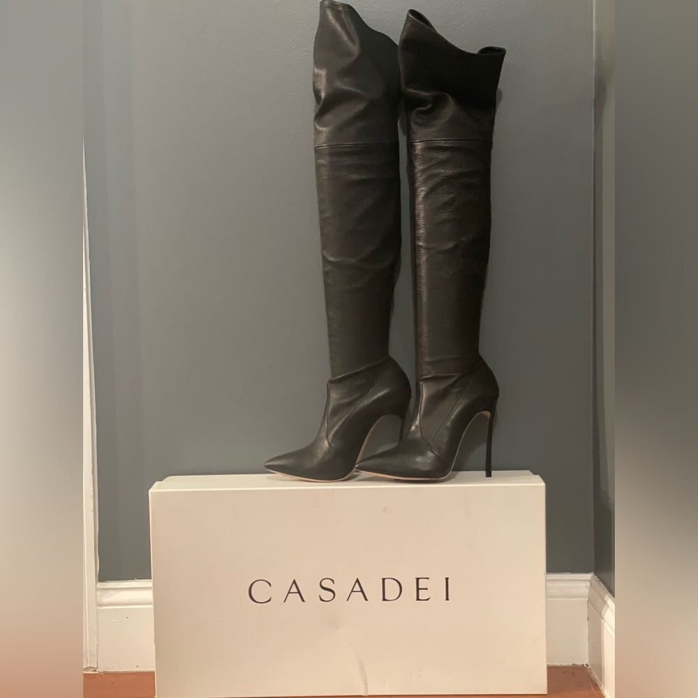 Casadei Blade Leather Thigh High Boots 7.5